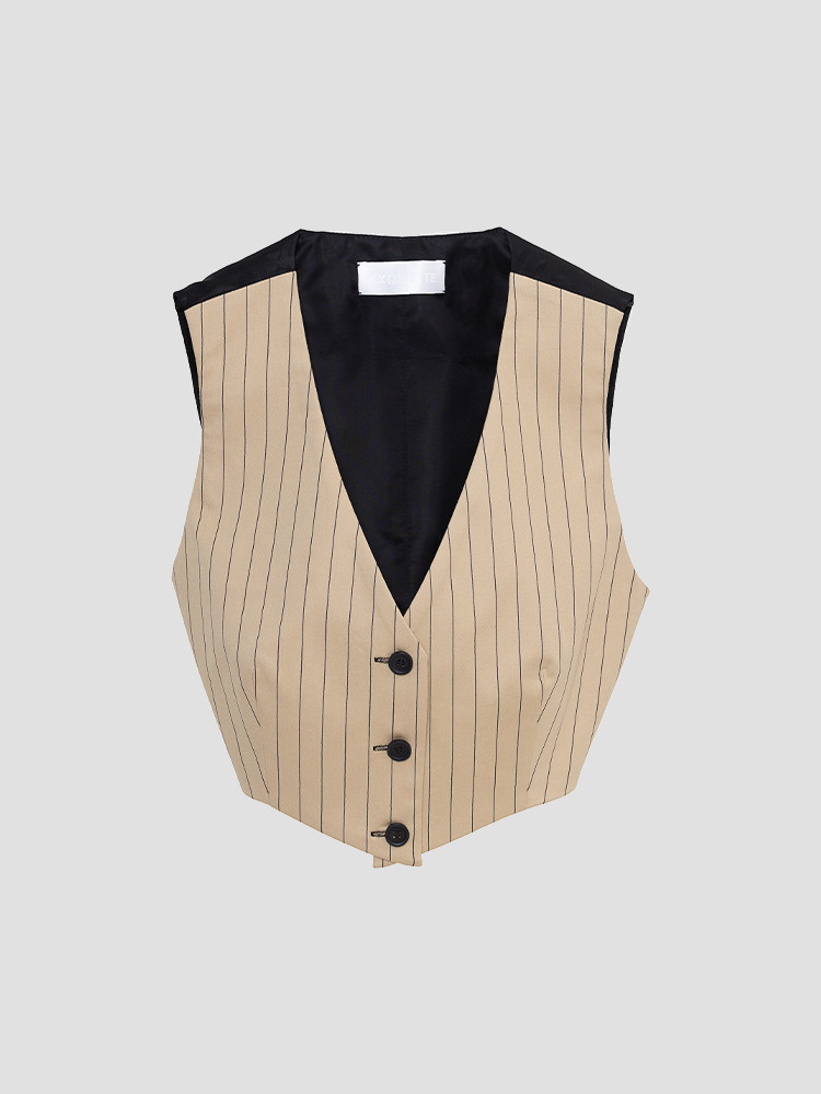 BEIGE ROY PINSTRIPE VEST  라케트 베이지 로이 핀스트라이프 베스트 - 아데쿠베