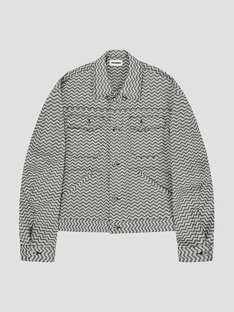 BLACK WHITE WAVE SASHIKO TRUCKER JACKET  코자부로 블랙 화이트 웨이브 사시코 트러커 자켓 - 아데쿠베