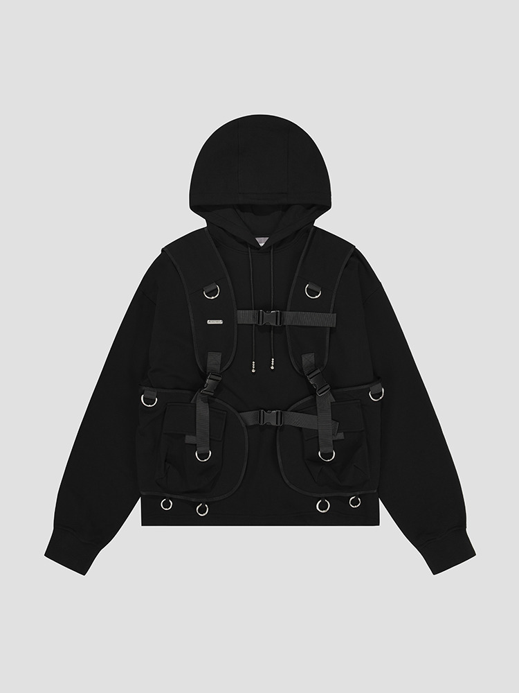 BLACK SCUBA VEST 2-IN-1 HOODIE  프라이빗 폴리시 블랙 스쿠바 베스트 후디 - 아데쿠베