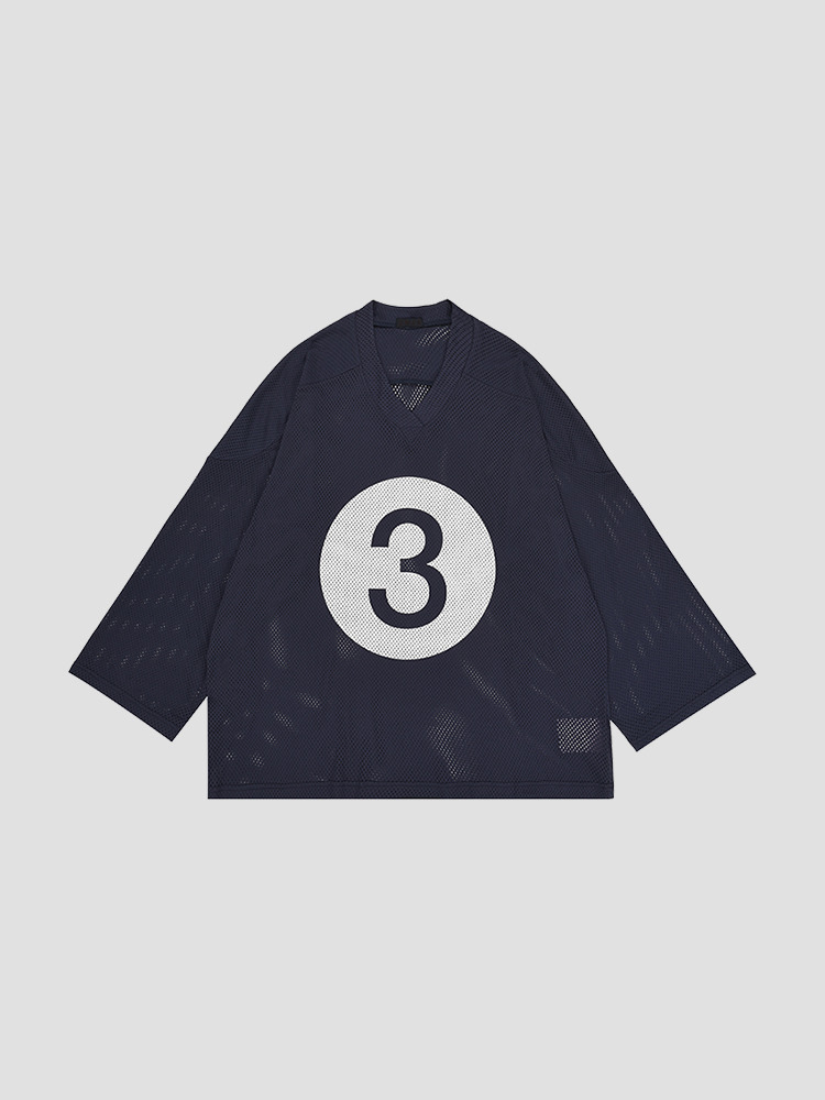 NAVY HOCKEY JERSEY MESH T-SHIRT  3MAN 네이비 하키 저지 메쉬 티셔츠 - 아데쿠베