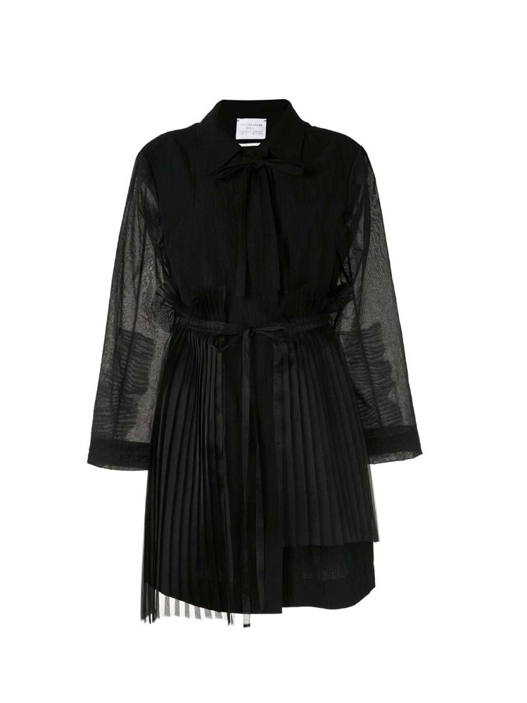 BLACK PLEATED BACK SEERSUCKER TRENCH COAT  샨샨 루안 블랙 플리츠 백 시어서커 트렌치 코트 - 아데쿠베