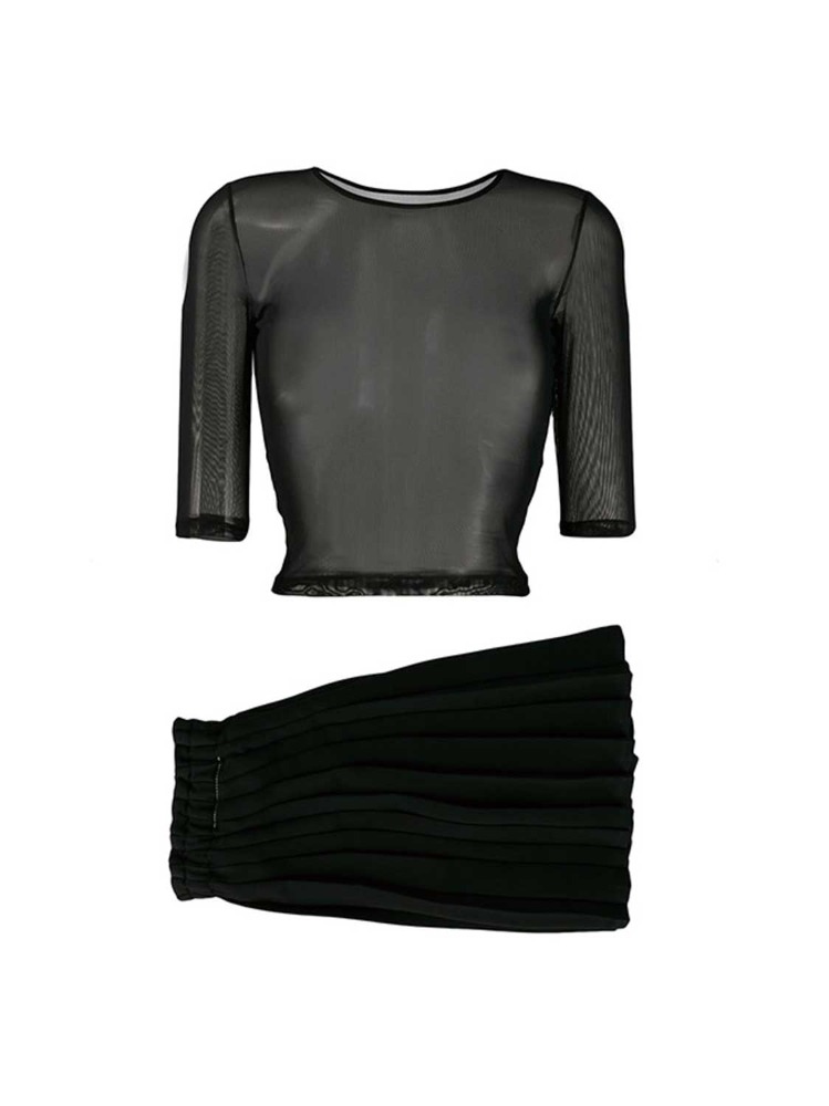 BLACK PLEATED &amp; SEETHROUGH SEPARATES TOP  MM6 블랙 플리츠 &amp; 시스루 세퍼레이트 탑 - 아데쿠베