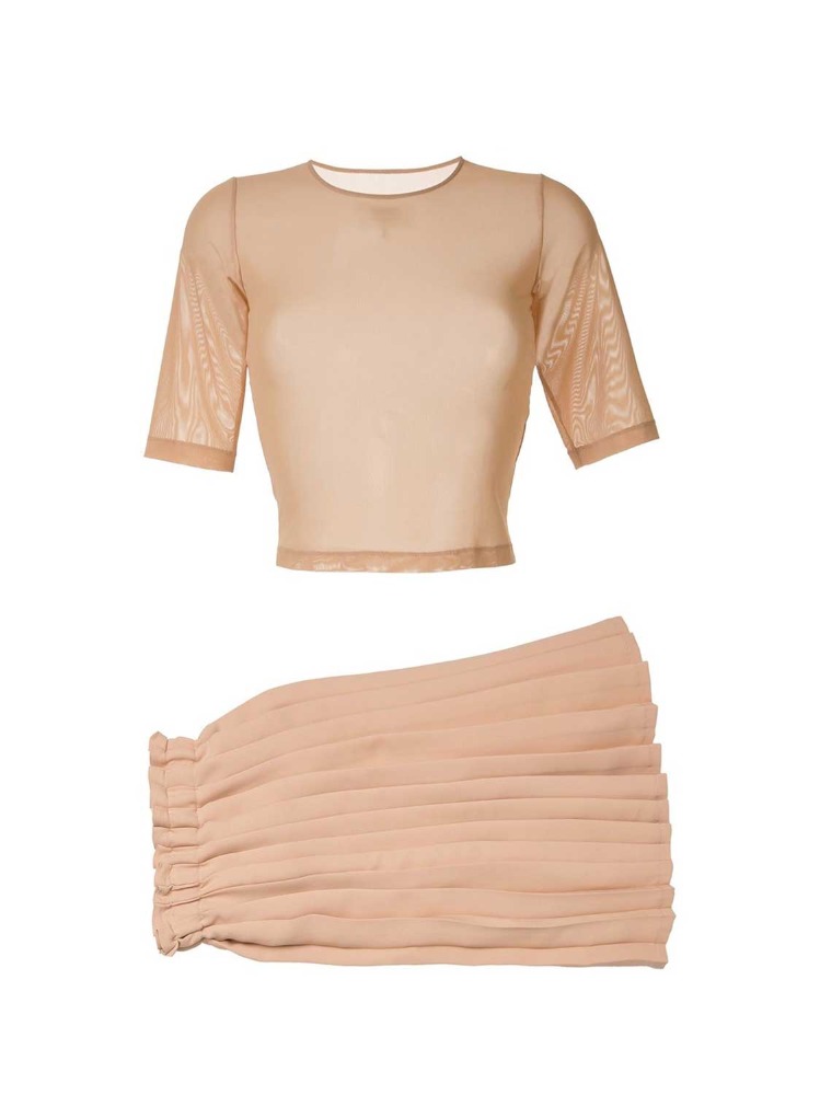 BEIGE PLEATED &amp; SEATHROUGH SEPARATES TOP  MM6 베이지 플리츠 &amp; 시스루 세퍼레이트 탑 - 아데쿠베