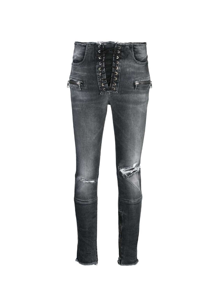 BLACK MOONWASH DENIM LACE UP SKINNY JEANS  언래블 프로젝트 블랙 문워시 데님 레이스 업 스키니 진 - 아데쿠베