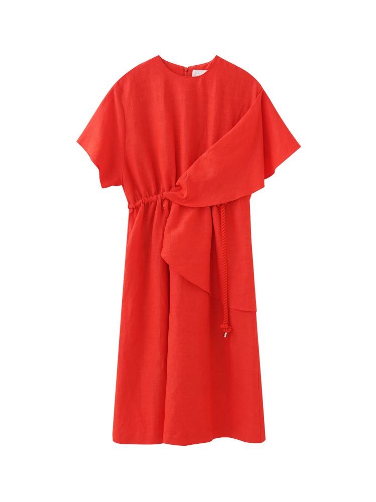 RED ASYMMETRIC RUFFLE DRESS  아키라 나카 레드 에쉬메트릭 러플 드레스 - 아데쿠베