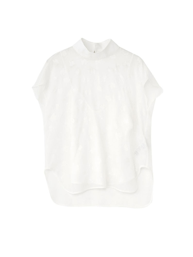 WHITE MOCK NECK SHEERED BLOUSE  마메 쿠로구치 화이트 모크 넥 시어드 블라우스 - 아데쿠베