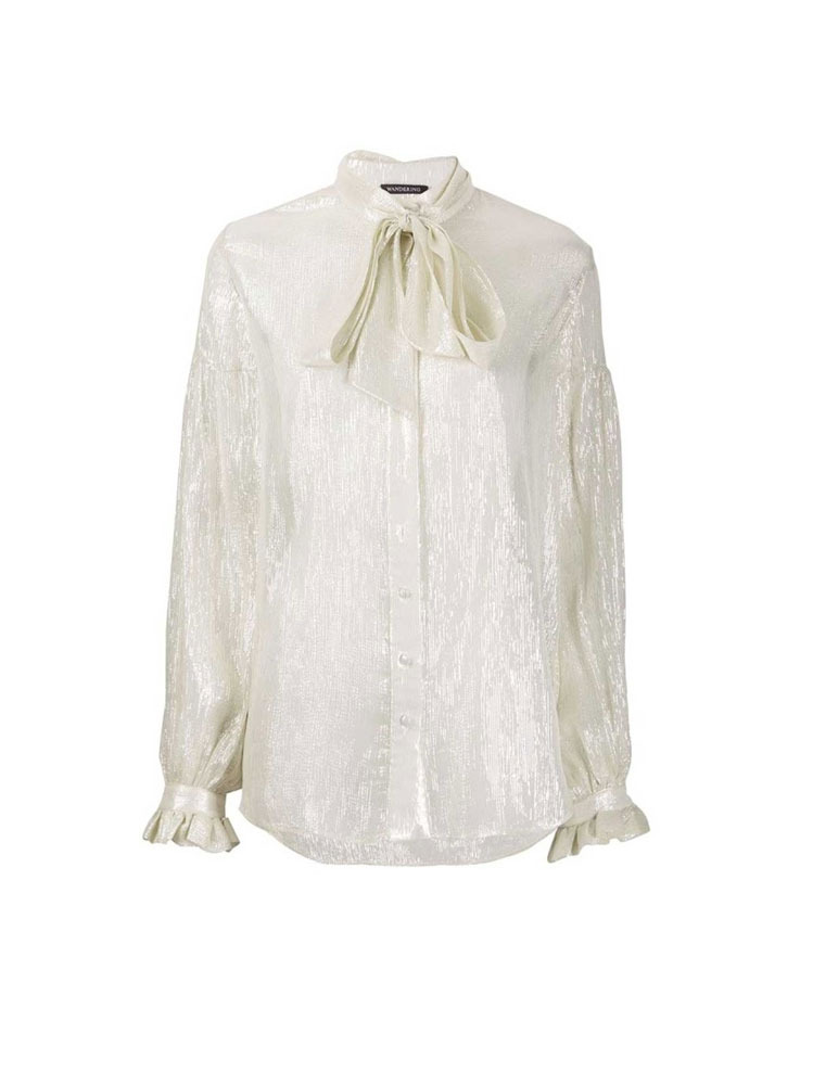 OFF WHITE CHIFFON LUREX SHIRT  원더링 오프 화이트 쉬폰 루렉스 셔츠 - 아데쿠베