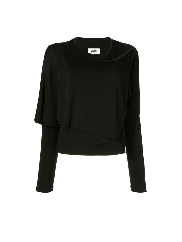 BLACK LAYERING COTTON T-SHIRT  MM6 블랙 레이어링 코튼 티셔츠 - 아데쿠베