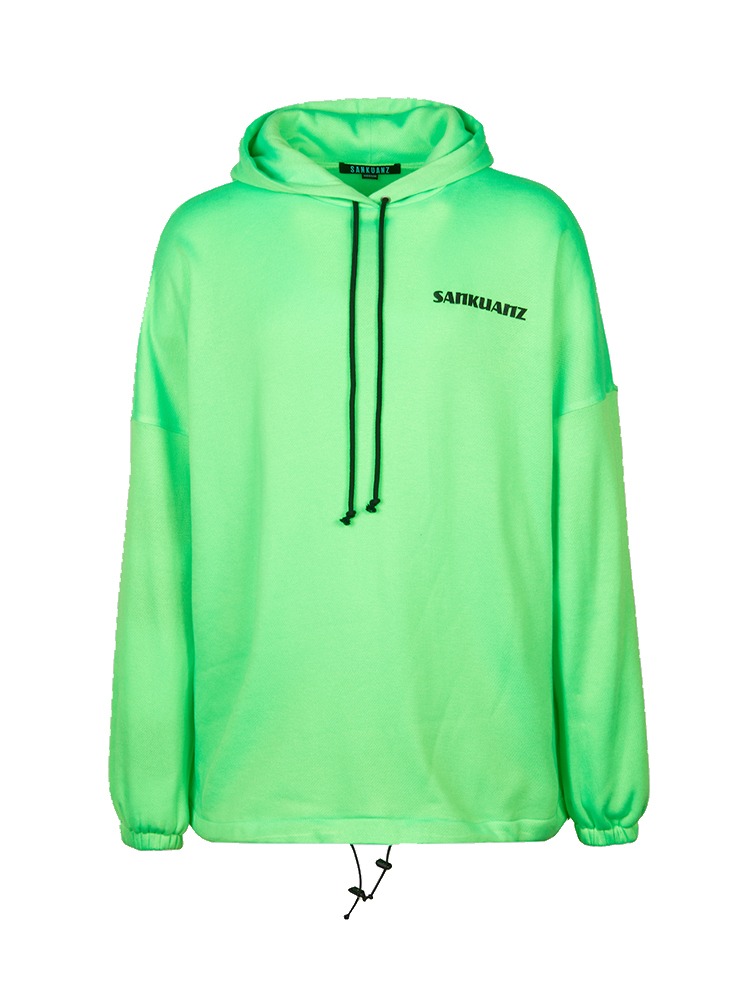 NEON GREEN LOGO HOODIE SANKUANZ 네온  그린 로고 후드티 - 아데쿠베