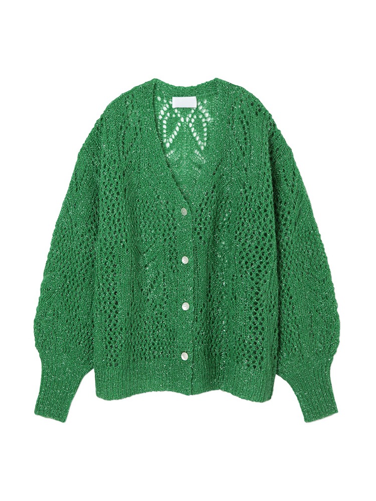 GREEN BOTANICAL PATTERN KNITTED CARDIGAN  마메 쿠로구치 그린 보타니컬 패턴 니트 가디건 - 아데쿠베