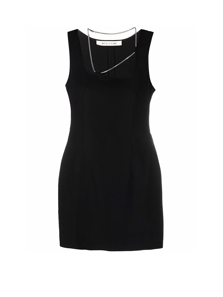 BLACK SLEEVELESS CHAIN COLLAR DRESS  알릭스 블랙 체인 카라 드레스 - 아데쿠베