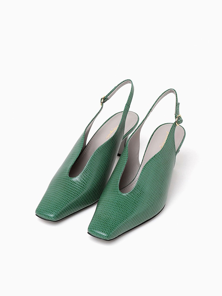 GREEN CURVED LINE SLING BACK HEELS  마메 쿠로구치 그린 커브드 라인 슬링백 힐 - 아데쿠베