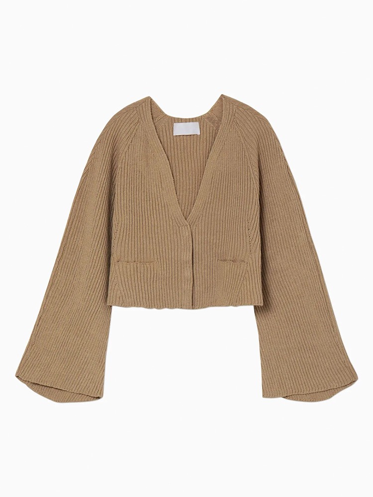 BROWN WASHABLE LINEN KNITTED CARDIGAN  마메 쿠로구치 브라운 워셔블 리넨 니트 가디건 - 아데쿠베