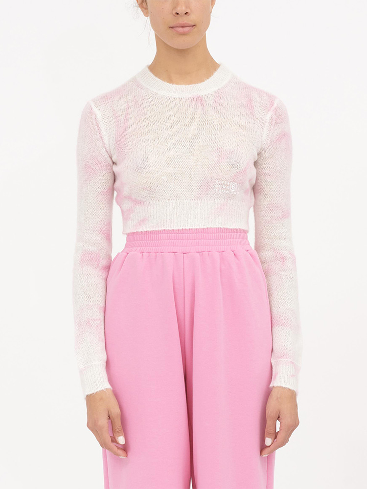 PINK PRINT CROPPED CREWNECK KNIT  MM6 핑크 프린트 크롭 크루넥 니트 - 아데쿠베