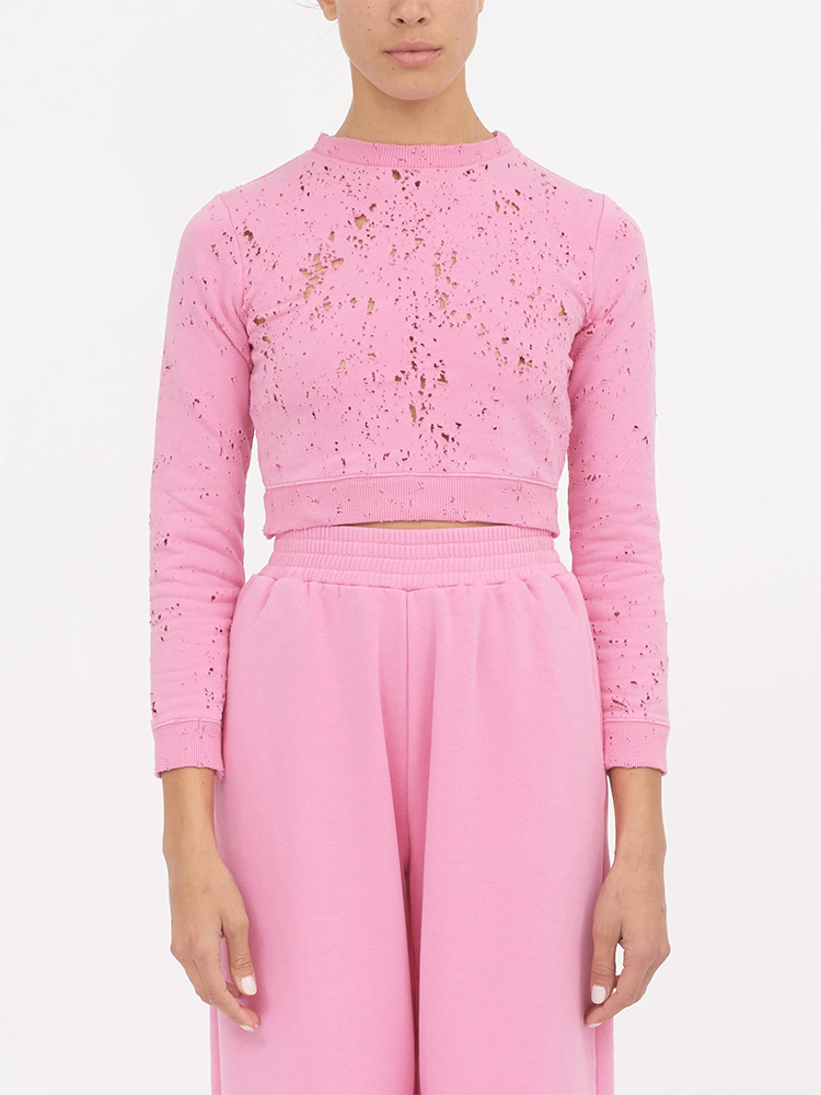 PINK DISTRESSED CROP SWEATSHIRT  MM6 핑크 디스트레스드 크롭 스웨트셔츠 - 아데쿠베