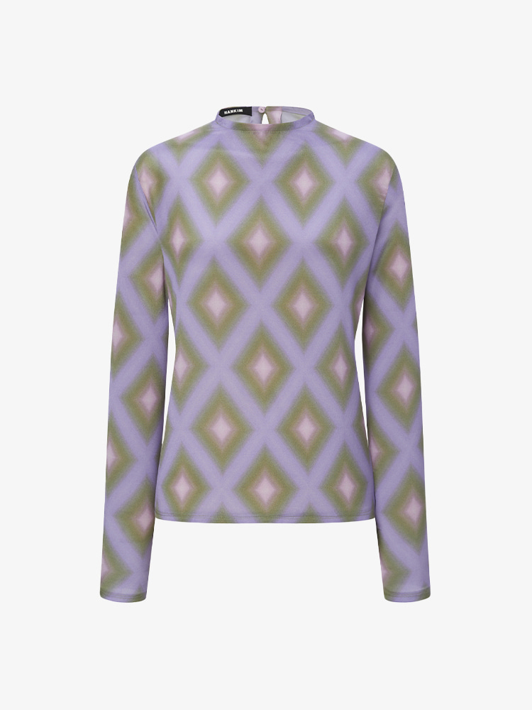 VIOLET SPINACH GREEN PRINTED LONG SLEEVE TOP  한킴 바이올렛 스피니치 그린 프린트 롱 슬리브 탑 - 아데쿠베