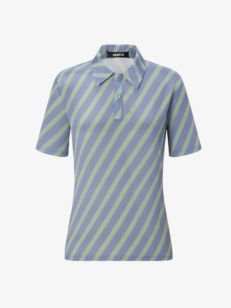 STEEL BLUE PRINTED POLO TOP  한킴 스틸 블루 프린트 폴로 탑 - 아데쿠베