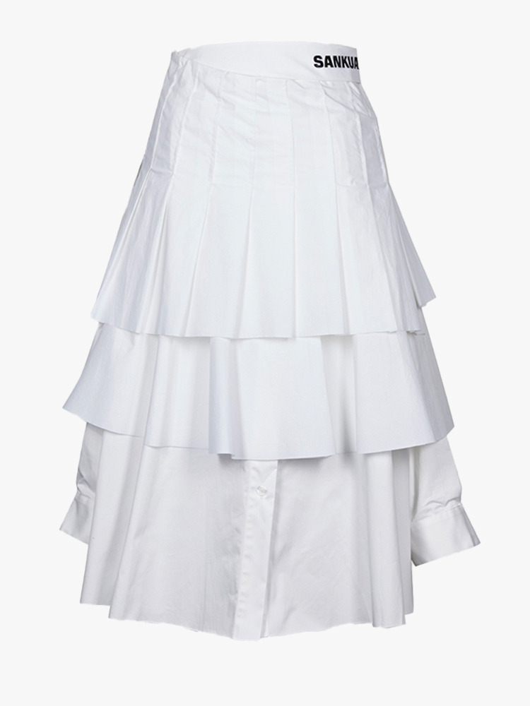 WHITE 3 LAYER PLEATED SKIRT  산쿠안즈 화이트 3 레이어 플리츠 스커트 - 아데쿠베