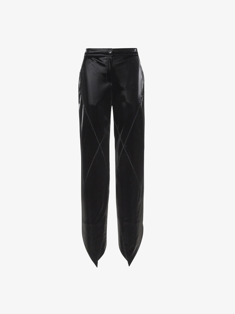 BLACK SPLIT-CUFF LEATHER TROUSERS  한킴 블랙 스플릿 커프 레더 트라우저 - 아데쿠베