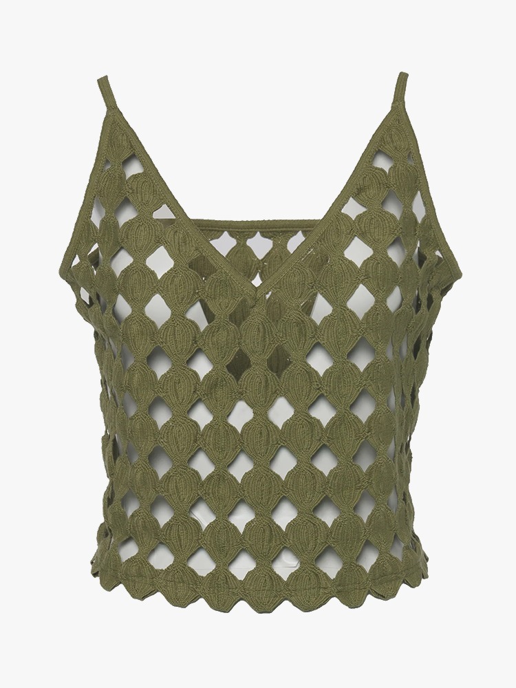 GREEN RIPPELED LACE CAMISOLE  아키라 나카 그린 라이플드 레이스 캐미솔 - 아데쿠베