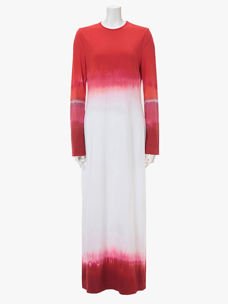 VERMILLION &quot;SHIBORI&quot; TIE-DYED COTTON JERSEY DRESS  마메 쿠로구치 버밀리언 &quot;시보리&quot; 타이-다이 코튼 저지 드레스 - 아데쿠베