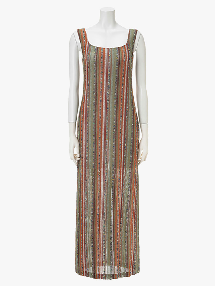 MULTI RASCHEL STRIPE JERSEY SLEEVELESS DRESS  마메 쿠로구치 멀티 라셀 스트라이프 저지 슬리브리스 드레스 - 아데쿠베