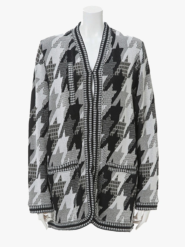 BLACK HOUNDSTOOTH KNITTED JACKET  마메 쿠로구치 블랙 하운드투스 니트 자켓 - 아데쿠베