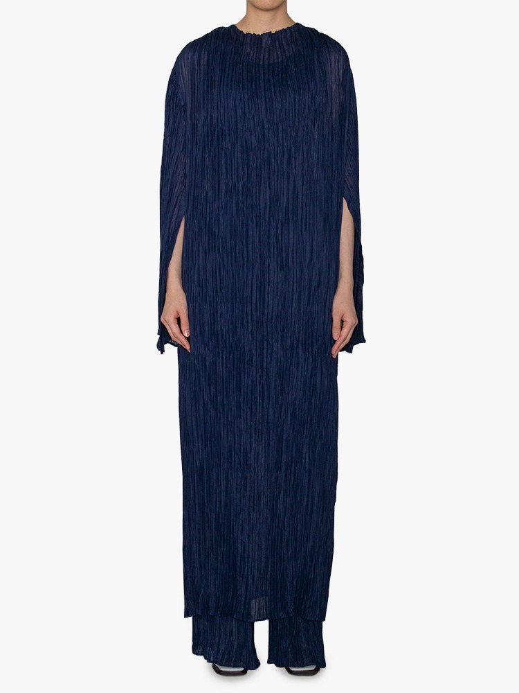 NAVY RANDOM PLEATED DRESS  HYKE 하이크 네이비 랜덤 플리츠 드레스 - 아데쿠베