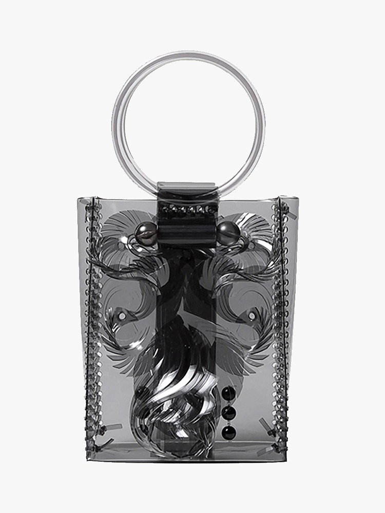 BLACK TRANSPARENT SCULPTURAL MINI HANDBAG  마메 쿠로구치 블랙 투명 조각 장식 미니 핸드백 - 아데쿠베