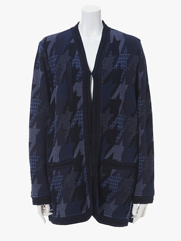 NAVY HOUNDSTOOTH KNITTED JACKET  마메 쿠로구치 네이비 하운드투스 니트 자켓 - 아데쿠베