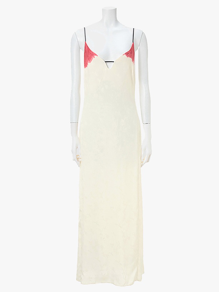 ECRU CRANE PATTERN JACQUARD HAND-DYED SLIP DRESS  마메 쿠로구치 에크루 크레인 패턴 자카드 핸드-다이 슬립 드레스 - 아데쿠베