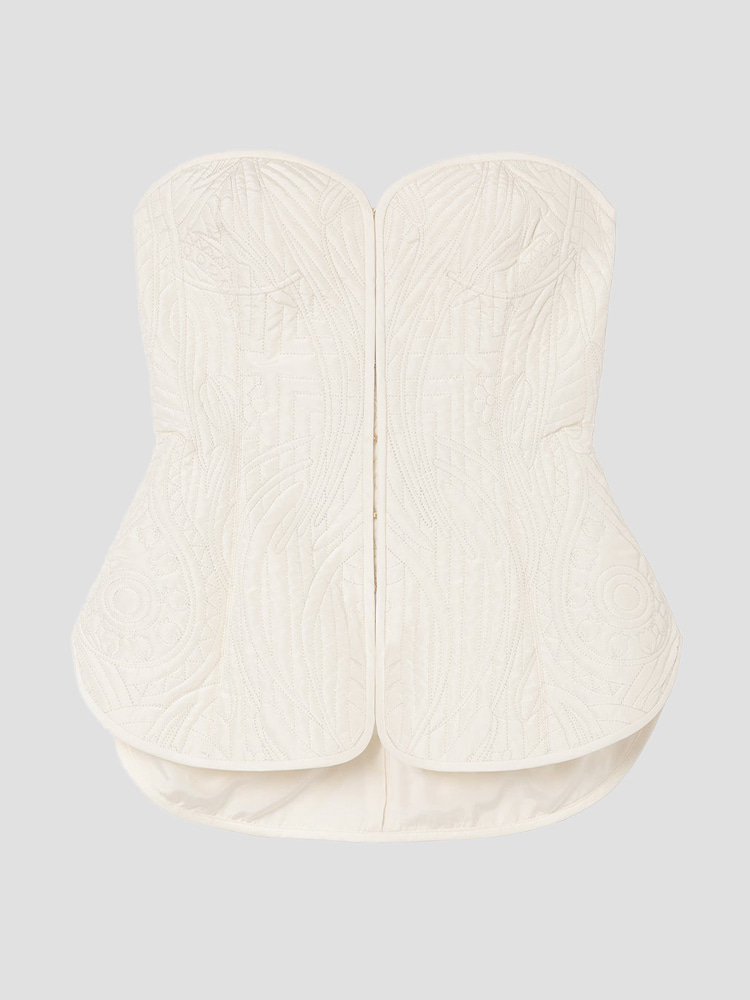 ECRU FLORAL QUILTED SILK BUSTIER  마메 쿠로구치 에크루 플로럴 퀼트 실크 뷔스티에 - 아데쿠베