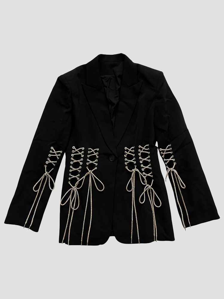 BLACK RHINESTONE LACE UP JACKET  제르마니에 블랙 라인스톤 레이스 업 자켓 - 아데쿠베