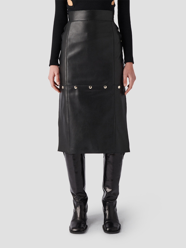 BLACK 2WAY LAMB LEATHER SKIRT  보야로브스카야 블랙 투웨이 램 레더 스커트 - 아데쿠베