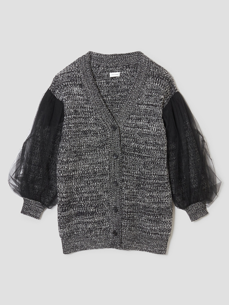 BLACK TULLE SLEEVE CARDIGAN  치카 키사다 블랙 튤 슬리브 가디건 - 아데쿠베