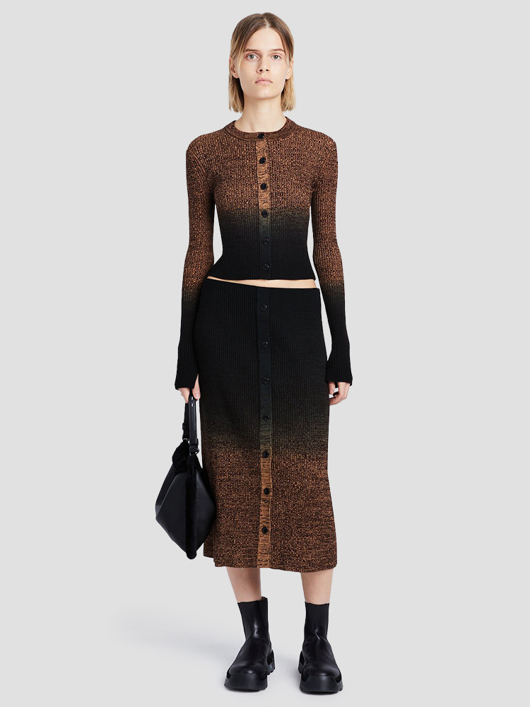 BROWN MELANGE BLACK GRADIENT MARL KNIT SKIRT  프로엔자 슐러 브라운 멜란지 블랙 그라디언트 마를 니트 스커트 - 아데쿠베