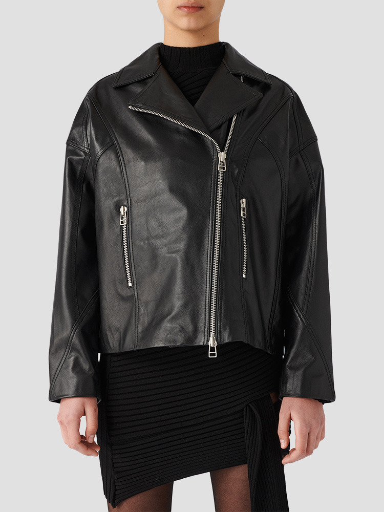 BLACK SHOULDER BELT LEATHER JACKET  보야로브스카야 블랙 숄더 벨트 레더 자켓 - 아데쿠베