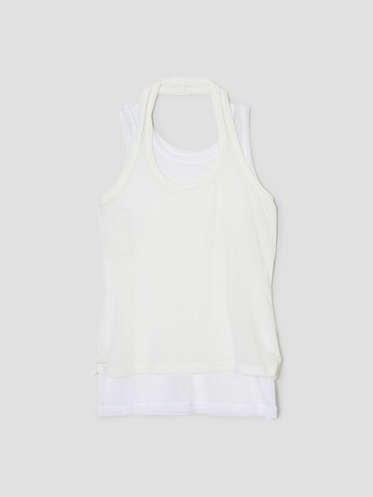 WHITE LAYERED TANK TOP  치카 키사다 화이트 레이어드 탱크 탑 - 아데쿠베