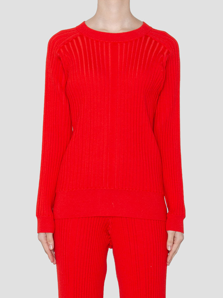 RED WIDE RIBBED SWEATER  하이크(HYKE) 레드 와이드 립 스웨터 - 아데쿠베