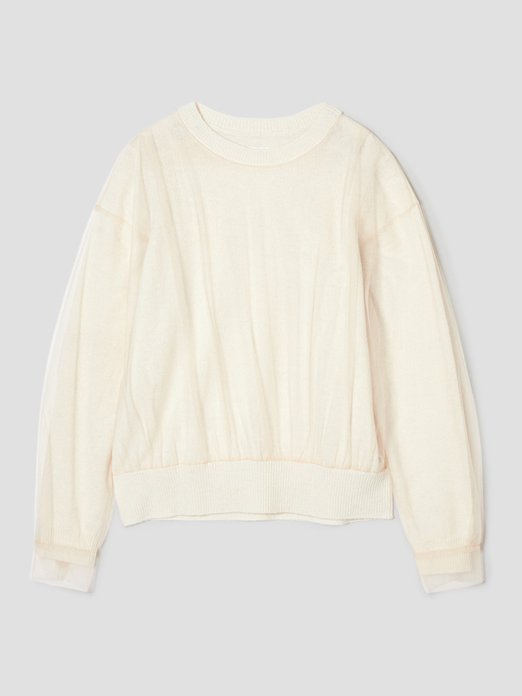 OFF WHITE MESH LAYERED SWEATER  치카 키사다 오프 화이트 메쉬 레이어드 스웨터 - 아데쿠베