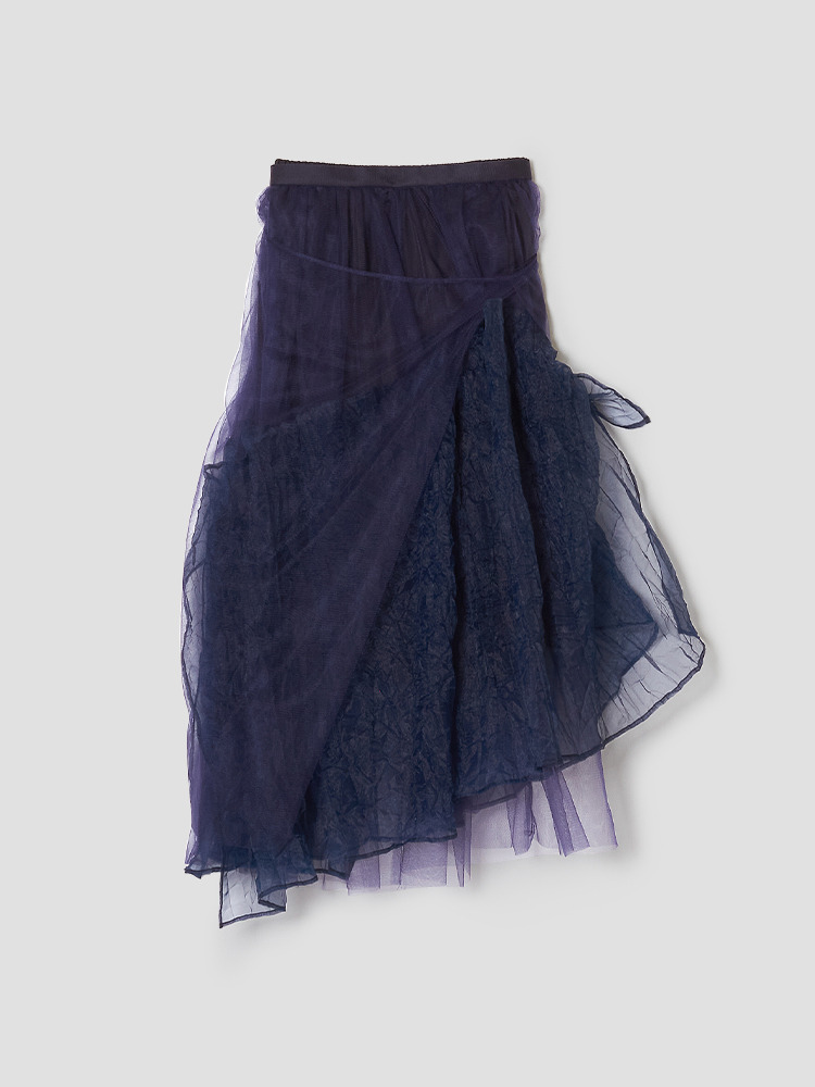 NAVY LACE WARP SKIRT  치카 키사다 네이비 레이스 랩 스커트 - 아데쿠베