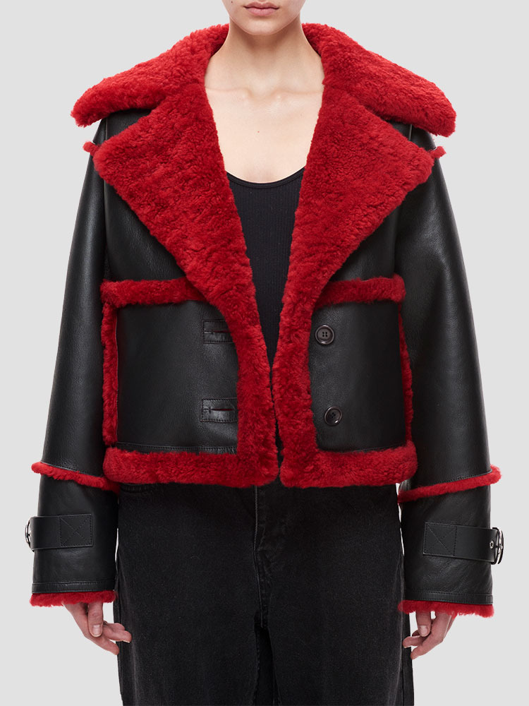 BLACK RED REVA SHORT SHEARLING JACKET  쇼디치 스키 클럽 블랙 레드 레바 숏 시어링 자켓 - 아데쿠베