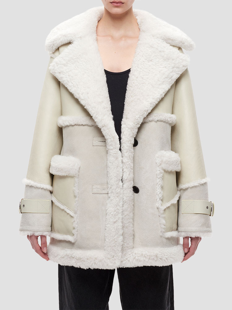 NATURAL WHITE REVA SHEARLING COAT  쇼디치 스키 클럽 내추럴 화이트 레바 시어링 코트 - 아데쿠베