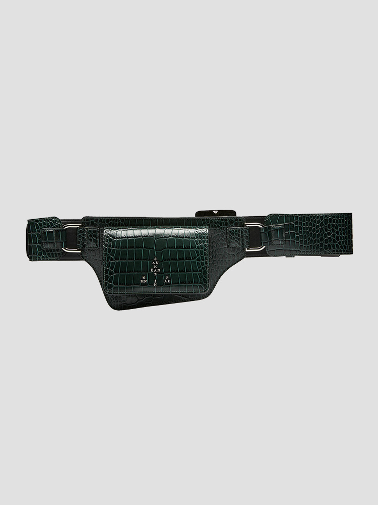 DARK GREEN LEATHER WAIST BELT BAG  산쿠안즈 다크 그린 레더 웨이스트 벨트 백 - 아데쿠베