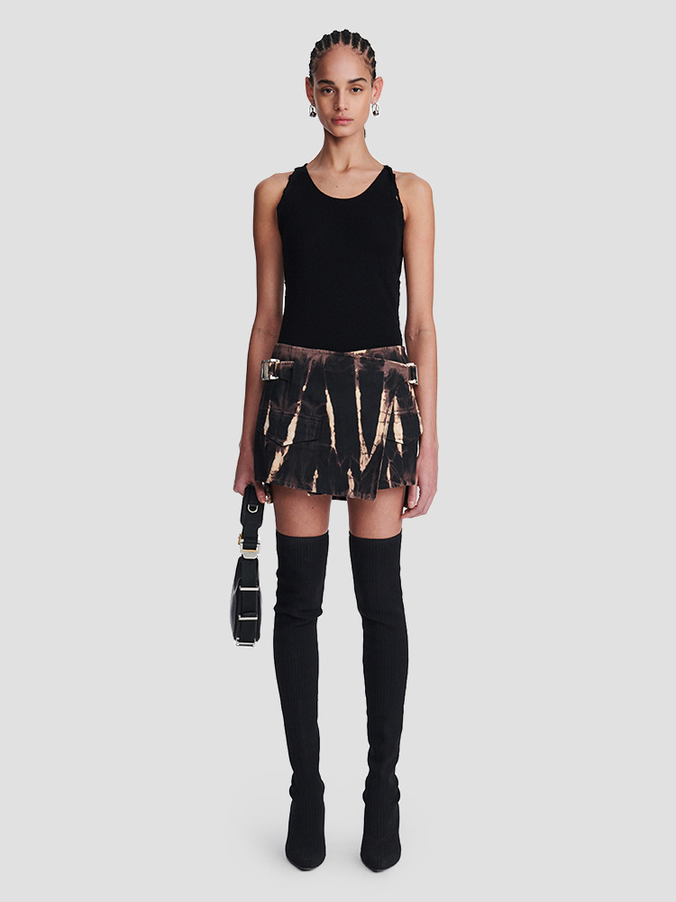 BLACK DENIM WRAP MINI SKIRT  디온 리(DION LEE) 블랙 데님 랩 미니 스커트 - 아데쿠베