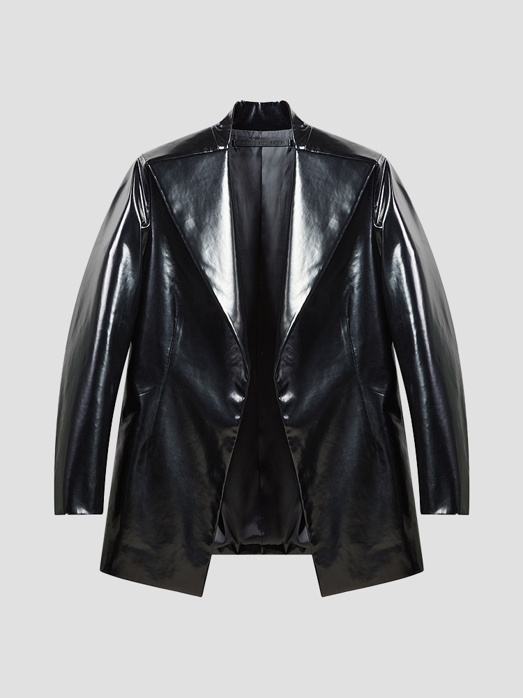 BLACK FAUX LEATHER JACKET  산쿠안즈 블랙 페이크 레더 자켓 - 아데쿠베