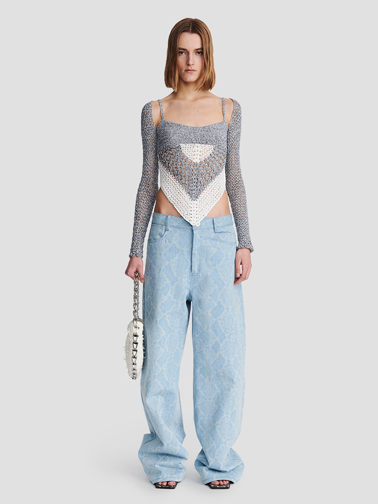 CYAN SNAKE ETCH DENIM PANTS  디온 리(DION LEE) 사시언 스네이크 에치 데님 팬츠 - 아데쿠베