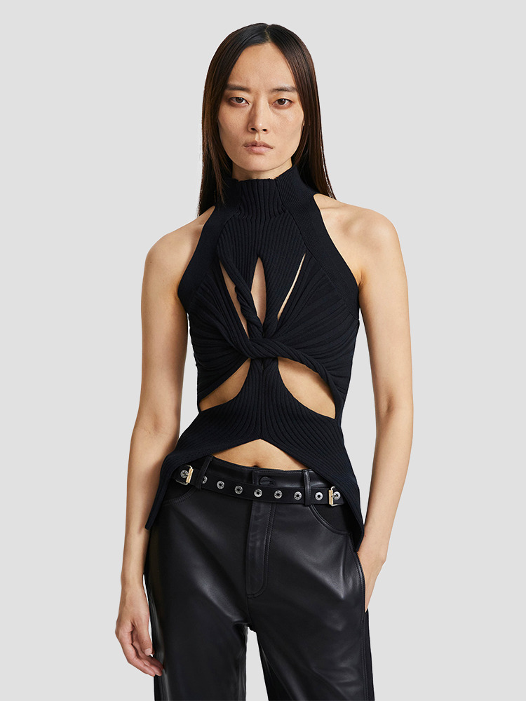 BLACK MUSCULAR TWIST TANK TOP  디온 리(DION LEE) 블랙 머스큘러 트위스트 탱크 탑 - 아데쿠베