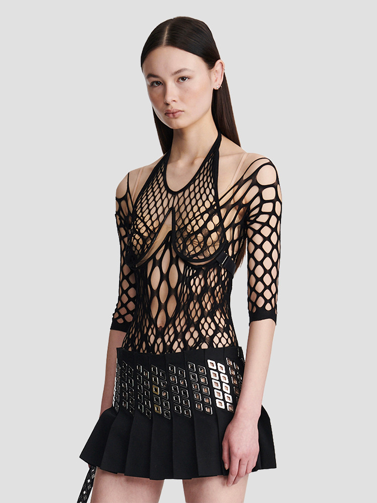 BLACK FISHNET DOUBLE BODYSUIT  디온 리(DION LEE) 블랙 피쉬넷 더블 바디수트 - 아데쿠베