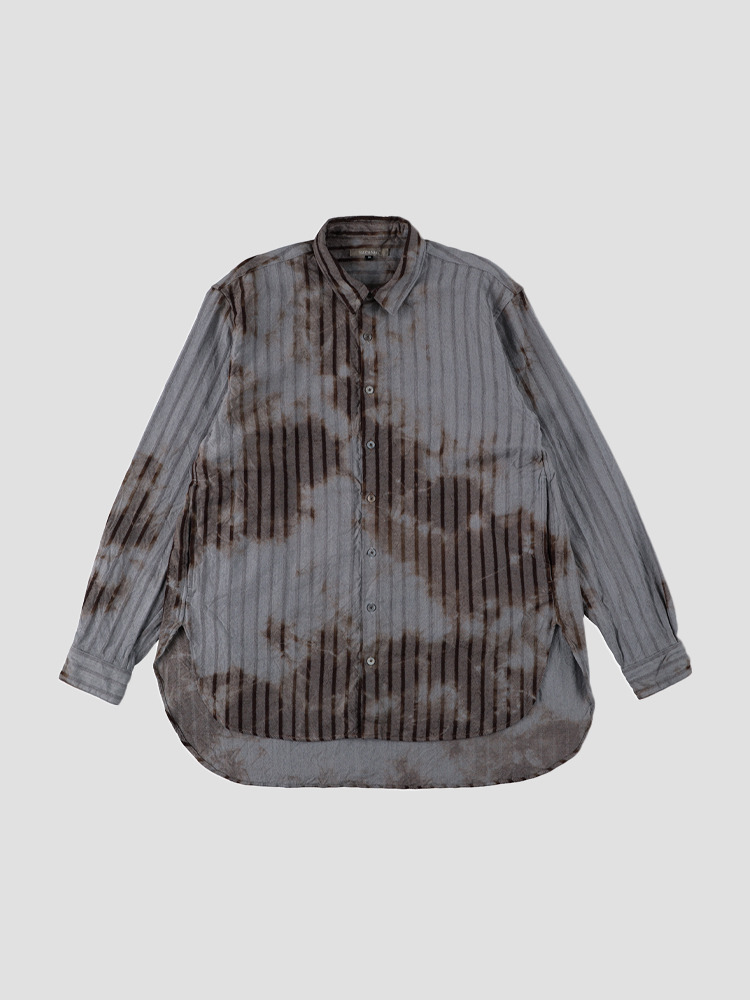 BROWN LIGHT GRAY WOOL DOBBY STRIPE SHIRT  수주산 브라운 라이트 그레이 울 도비 스트라이프 셔츠 - 아데쿠베